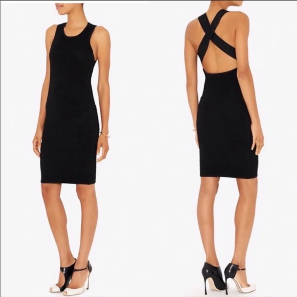 Jonathan Simkhai LBD Ribbed Bodycon Knee Length Dress Open Back Black Medium M